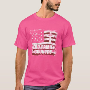 Camiseta Deus Família País Patriótico Cruz Cristã EUA A