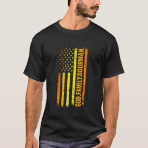 Camiseta Deus Família Porteiro Bandeira Americana Dia dos P