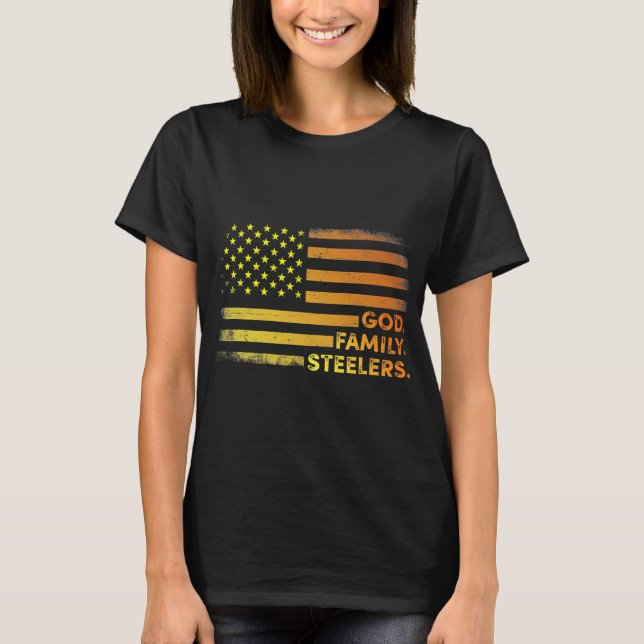 Camiseta Deus Familiar Steelers Pro Us Flag (Frente)