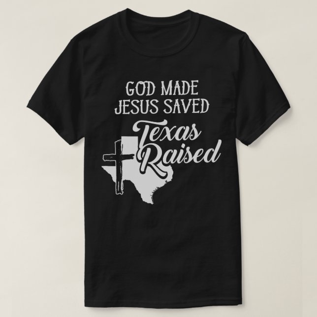 Camiseta Deus Fez Jesus Salvou Texas Criança Cristã (Frente do Design)