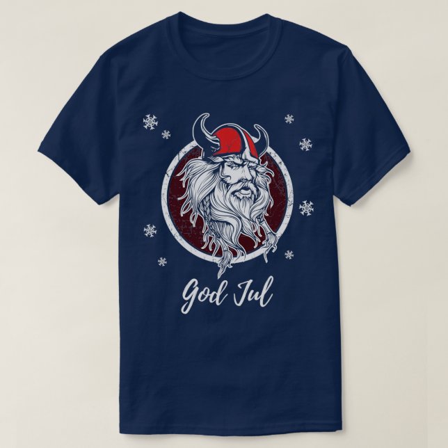 Camiseta Deus Jul Felry Natal Noruega Suecia Viking Xmas (Frente do Design)
