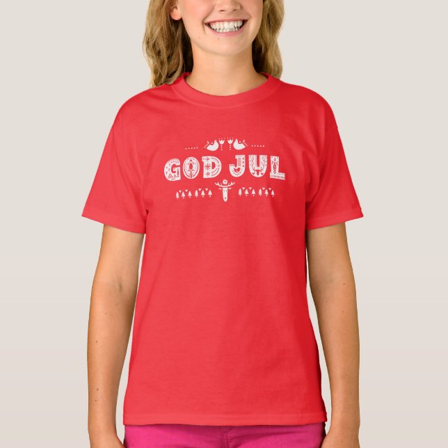 Camiseta Deus Jul Sueco Fingado Escandinavo de Natal (Frente)