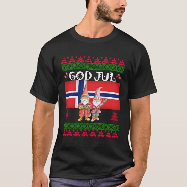 Camiseta Deus Jul Ugly Norway Flag Scandinavian Gnomo (Frente)