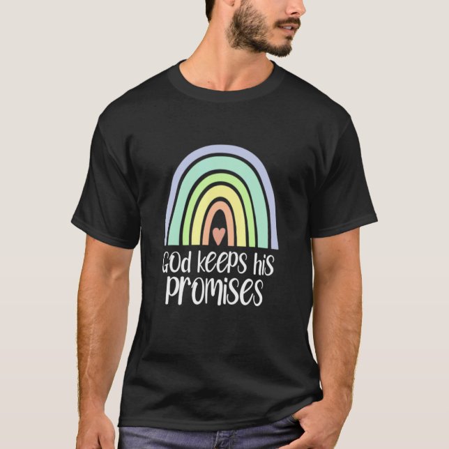 Camiseta Deus Mantém As Suas Promessas No Arco-Cristão Rede (Frente)