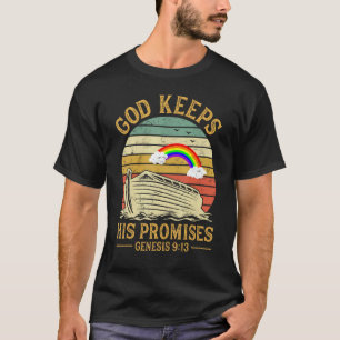 Camiseta Deus Mantém Suas Promessas Rainbow Noah Ark Jesus 