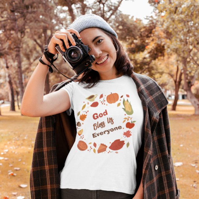 Camiseta Deus Nos Abençoe a Todos Ação de Graças/Outono Cri (Criador carregado)