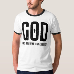 Camiseta Deus, o super-herói original cruza o dedo dos home