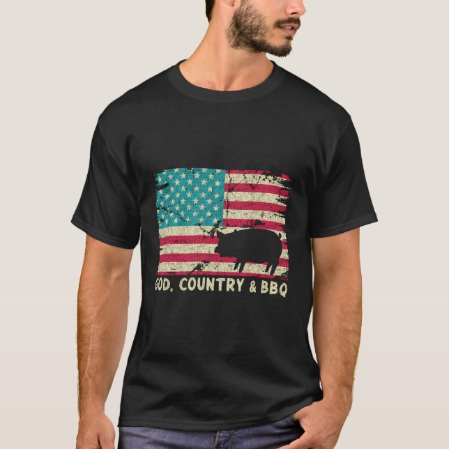 Camiseta Deus País E Bandeira Americana Churrasco Cristão (Frente)