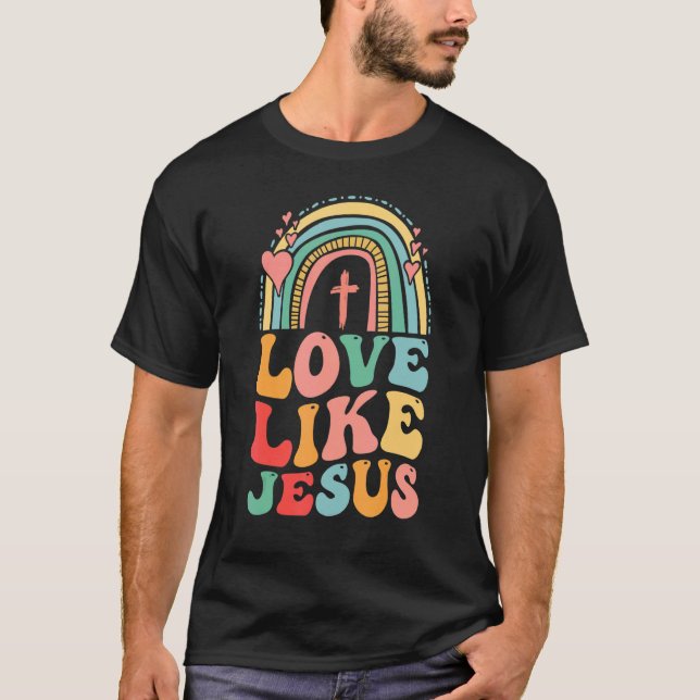 Camiseta Deus Religioso Cristão Ama Arco-Íris Como Je (Frente)