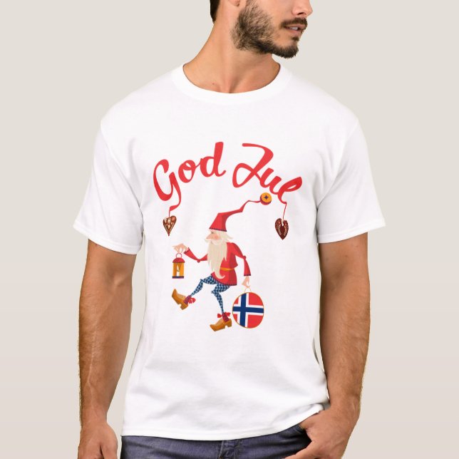 Camiseta Deus saudita Feliz Natal norueguês Norway tomte gn (Frente)