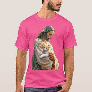 Camiseta Deus Segurando Páscoa De Gato Ele É Risen Jesus Ad