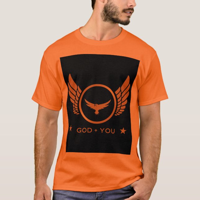Camiseta Deus + U Impresso Homem ou Adulto Laranja Bonito (Frente)