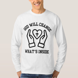 Camiseta Deus vai mudar o que é Dentro Mens Longa Capa
