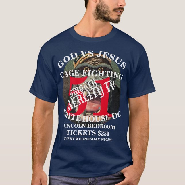CAMISETA DEUS VS JESUS CAGE LUTANDO WASHINGTON DC LINCOLN (Frente)