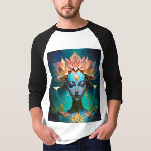 Camiseta Deusa Azul Mística do Lótus Arte Espiritual Abstra