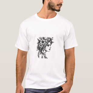 Camiseta Deusa Caveira Floral Escura – Ilustração de Mulher