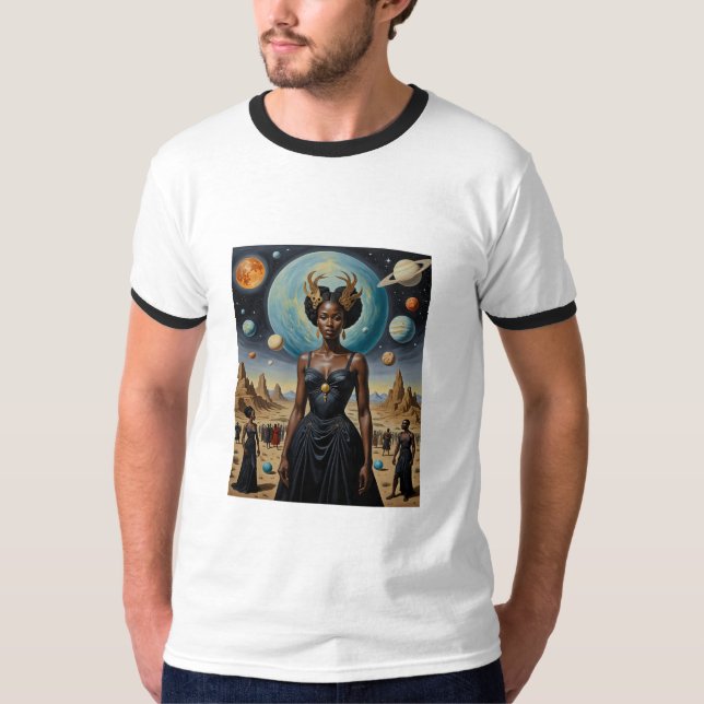 Camiseta Deusa Celestial da Impressão Galáctica (Frente)