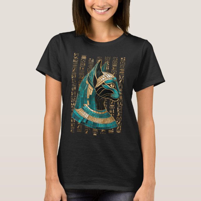 Camiseta Deusa Gato Egípcia Bastet - Arte Mosaica (Frente)