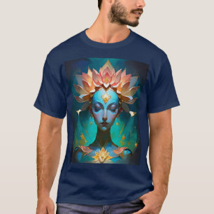 Camiseta Deusa Lótus Azul Mística Arte Espiritual Abstrata