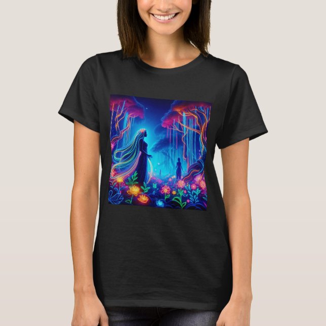 Camiseta Deusa Neon Forest Of Light Fantasy conto de fadas (Frente)