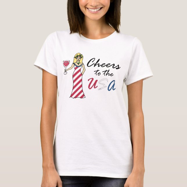 Camiseta Deusa patriótica do vinho "elogios luz aos EUA" (Frente)