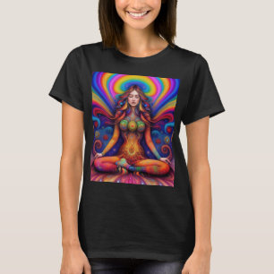 Camiseta Deusa Psicodélica Meditação Arte Arco-Íris