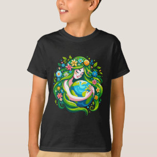 Camiseta Deusa Verde Dia da Terra Salva Nossa Mulher Planet