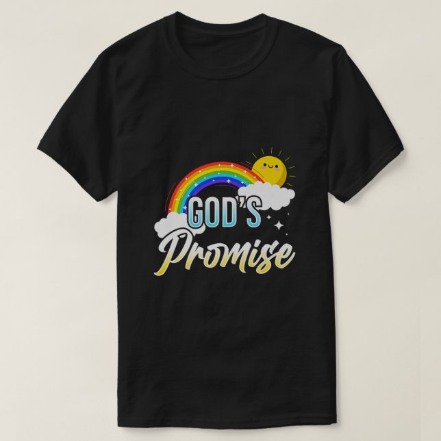 Camiseta Deuses Prometem uma Religião Cristã Arco-Íris dize (Frente do Design)