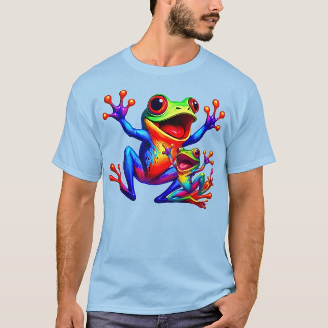 Camiseta Deux grenouilles colorées qui sautent de joie. (Frente)