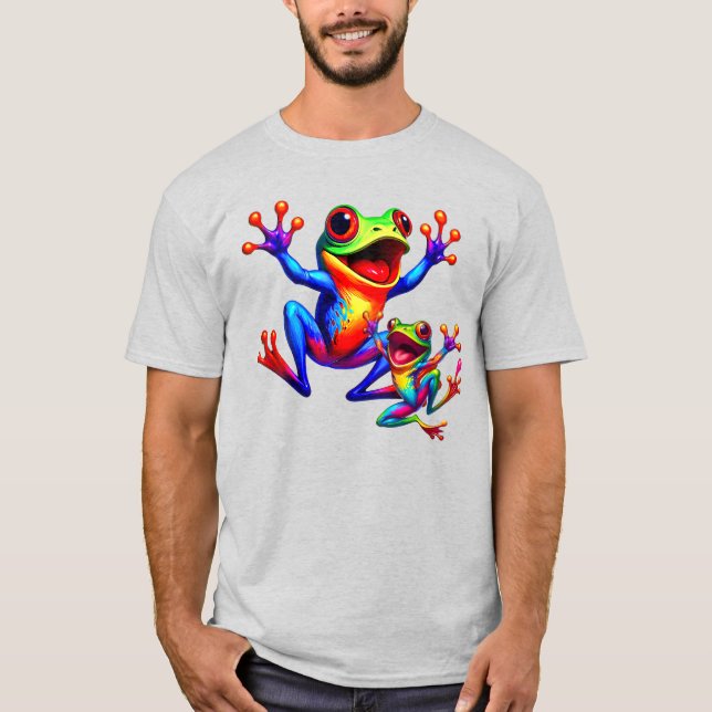 Camiseta Deux grenouilles colorées qui sautent de joie. (Frente)