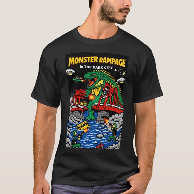 Camiseta Devastação de Monstro na Cidade Escura (Frente)