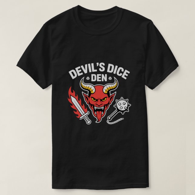 Camiseta Devil’s Dice Den RPG Gamer T‑Shirt – Red Demon Hea (Frente do Design)