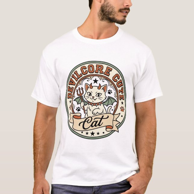 Camiseta Devilcore Gato Fofo Devilcore Gato Fofo Vetor Vint (Frente)