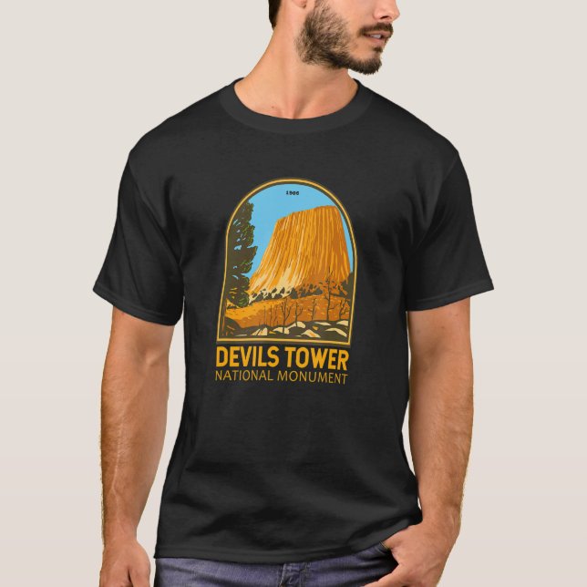 Camiseta Devils Tower National Monument Wyoming Emblem Vint (Frente)