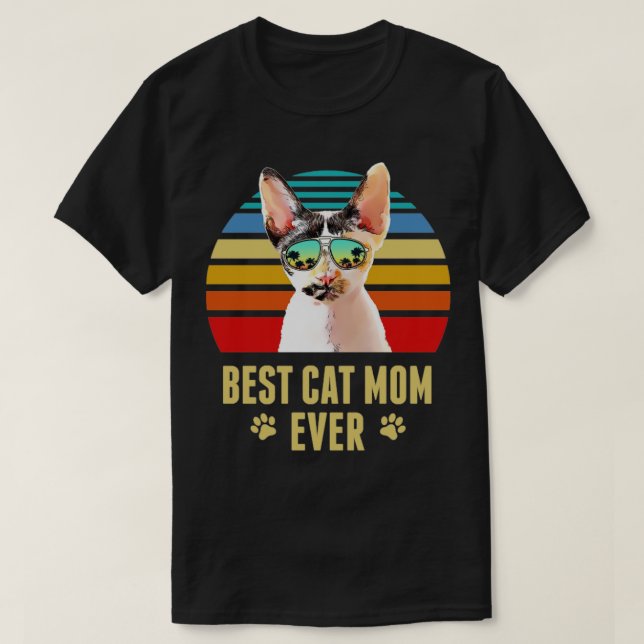 Camiseta Devon Rex Cat Best Cat Mãe Alguma Vez Retro Beach  (Frente do Design)