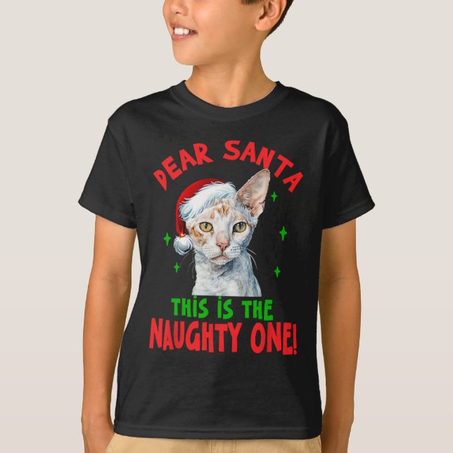Camiseta Devon Rex Cat Christmas Caros Papais noeis Este É  (Frente)