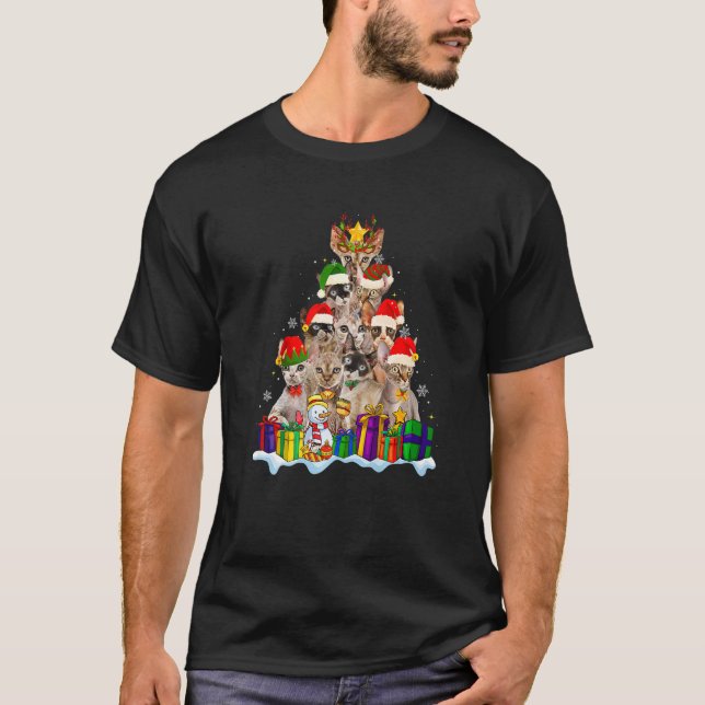 Camiseta Devon Rex Cat Christmas Santa Hat  Xmas Tree Pajam (Frente)