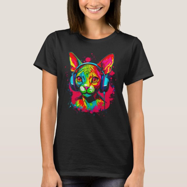 Camiseta Devon Rex Cat DJ (Frente)