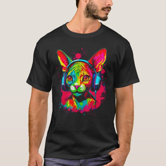 Camiseta Devon Rex Cat DJ (Frente)