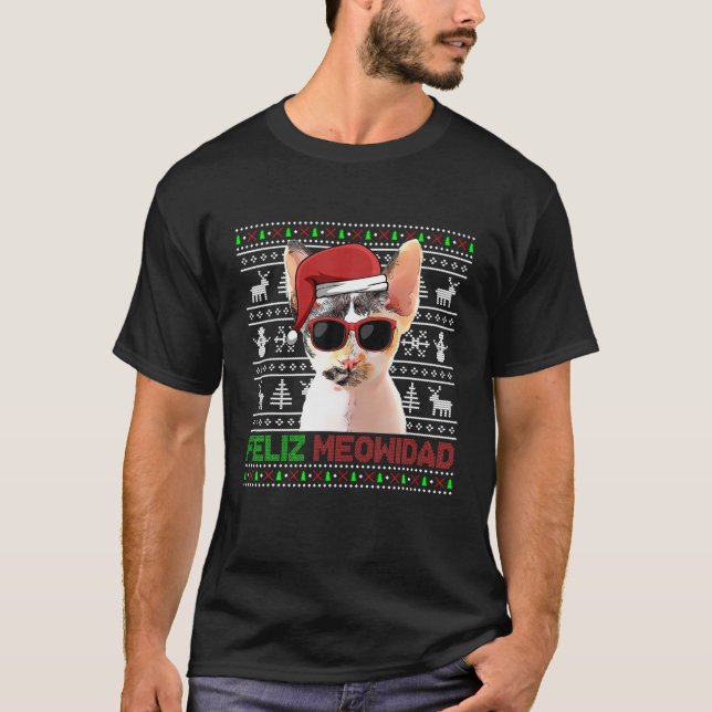 Camiseta Devon Rex Cat Feliz Meowidad Engraçado Natal (Frente)