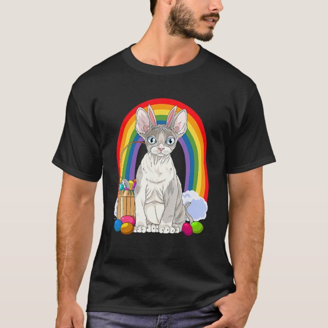 Camiseta Devon Rex Cat Felz pascoa Coelhinho (Frente)
