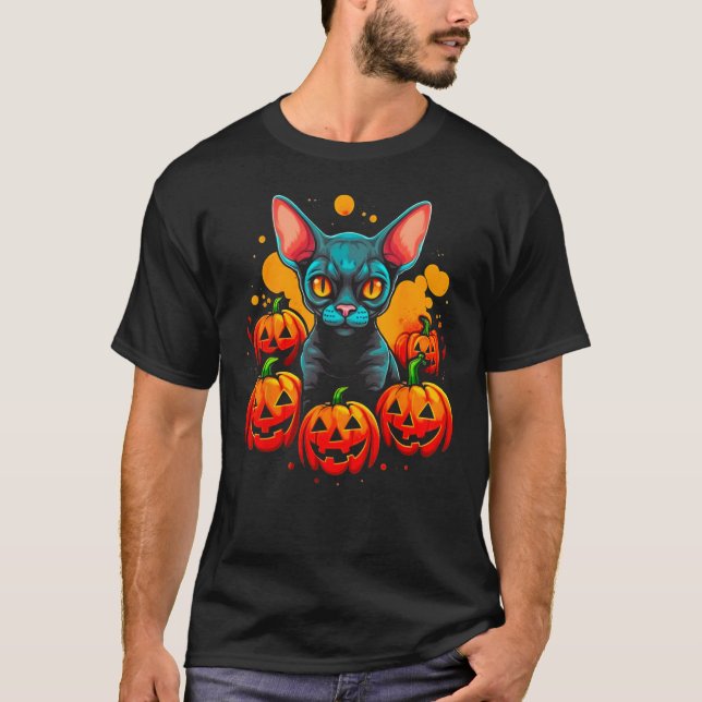 Camiseta Devon Rex Cat Halloween (Frente)