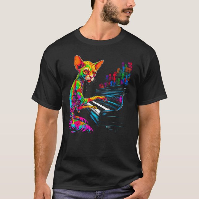 Camiseta Devon Rex Cat Piano (Frente)