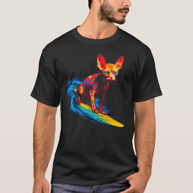 Camiseta Devon Rex Cat Surf (Frente)