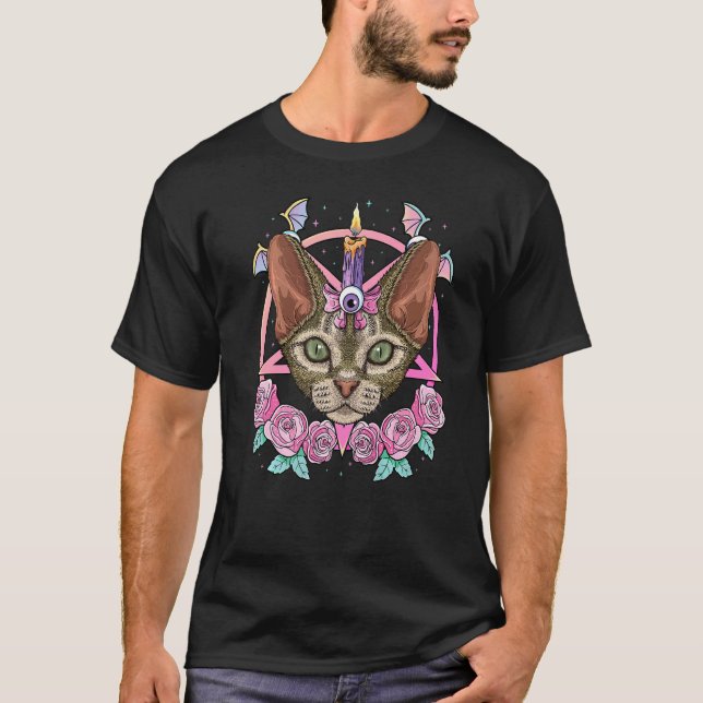 Camiseta Devon Rex Pastel Gótico Pagã Assustadora Menhera D (Frente)