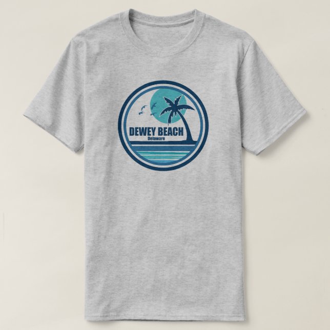 Camiseta Dewey Beach Delaware Palm Tree Birds (Frente do Design)