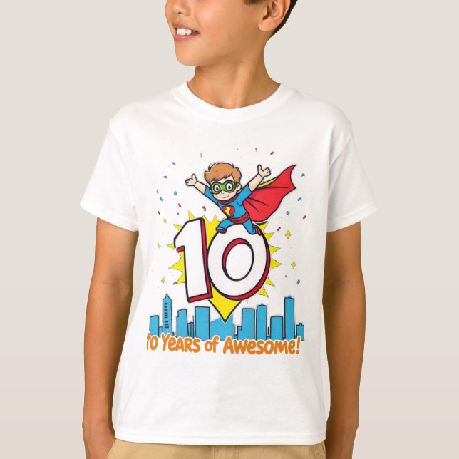 Camiseta Dez anos de incrível! - Estilo de banda desenhada (Frente)