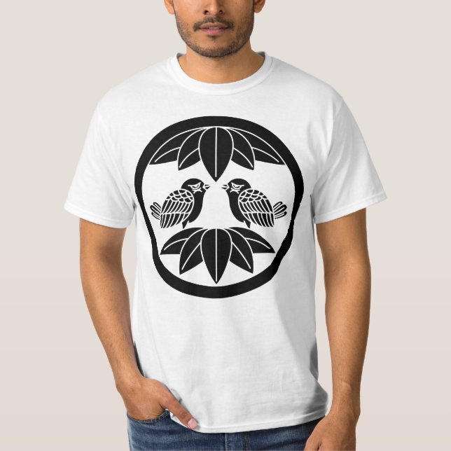 Camiseta Dez folhas de bambu & pardais de frente (Frente)