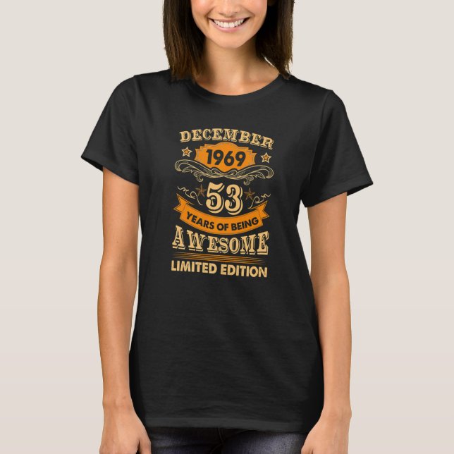 Camiseta Dezembro 1969 Vintage 53º aniversário 53 anos (Frente)
