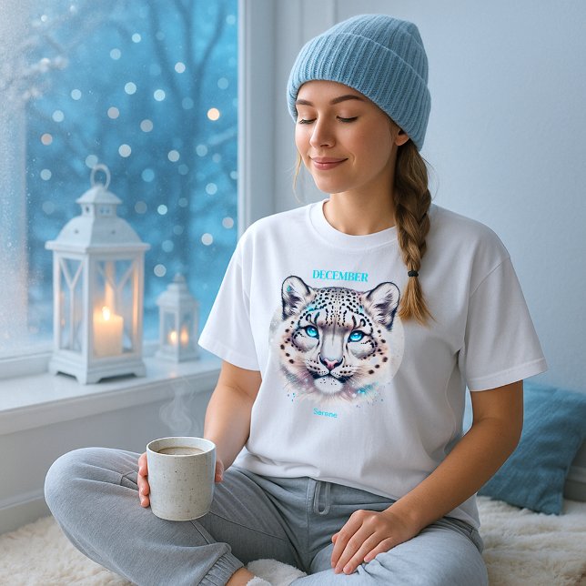 Camiseta Dezembro Aniversário Mês Espírito Neve Animal Leop (Criador carregado)
